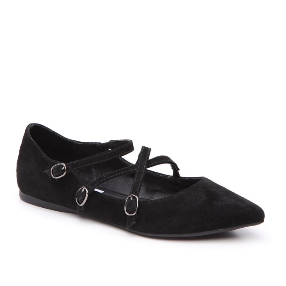 Steve Madden Edggy Strappy Suede Flats Black Sz 9